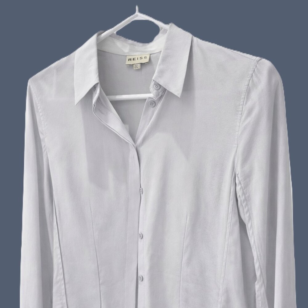 Reiss 100% Silk Blouse – Light Grey – XS (UK 4) – Like New ✨